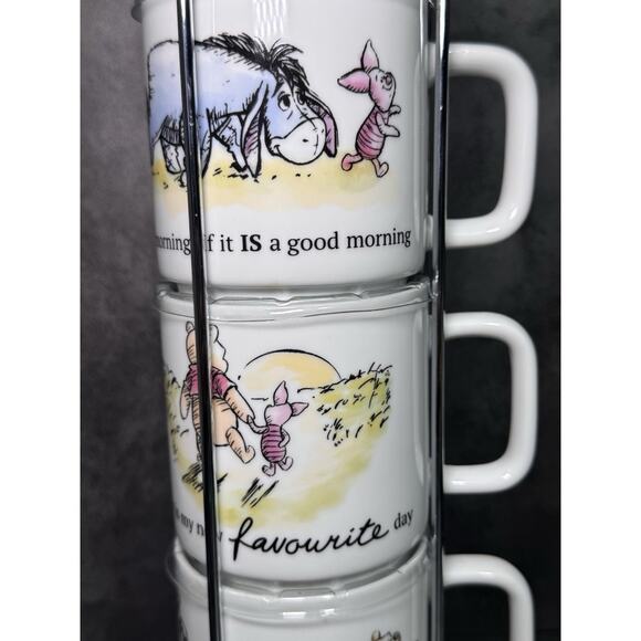 Set Of 4 Disney Winnie The Pooh Stacking Coffee Mugs With Metal Rack - Picture 4 of 7